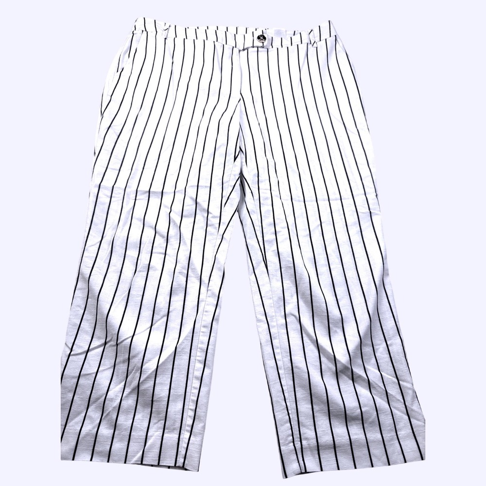 Anne Klein White Black Pinstripe Cropped Wide Leg Pants Size 12 Corp core boho